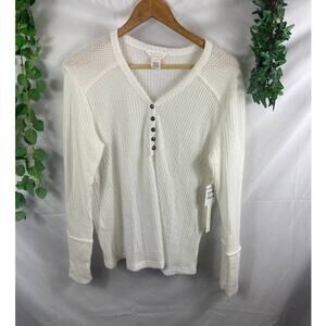 Caslon 1/4 button waffle knit top XS